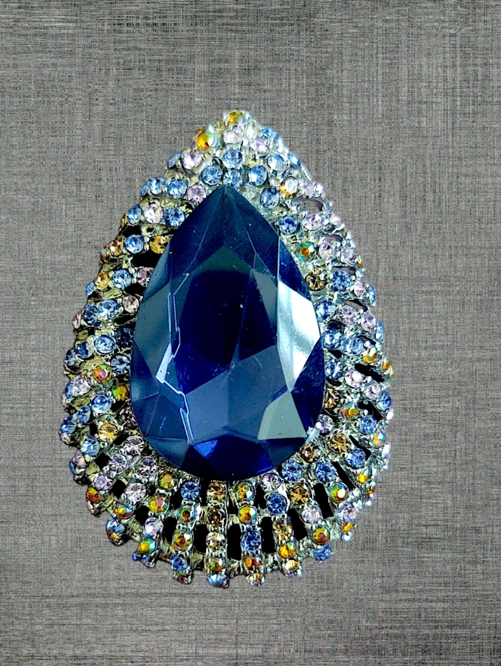 Navy Blue Teardrop Crystal Brooch